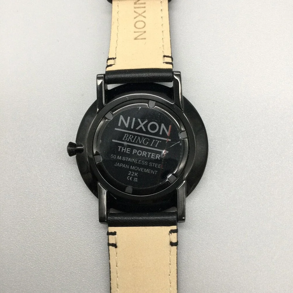 Nixon Bring It The Porter Mens Watch 40mm Black Dial Black Leather Strap 50M